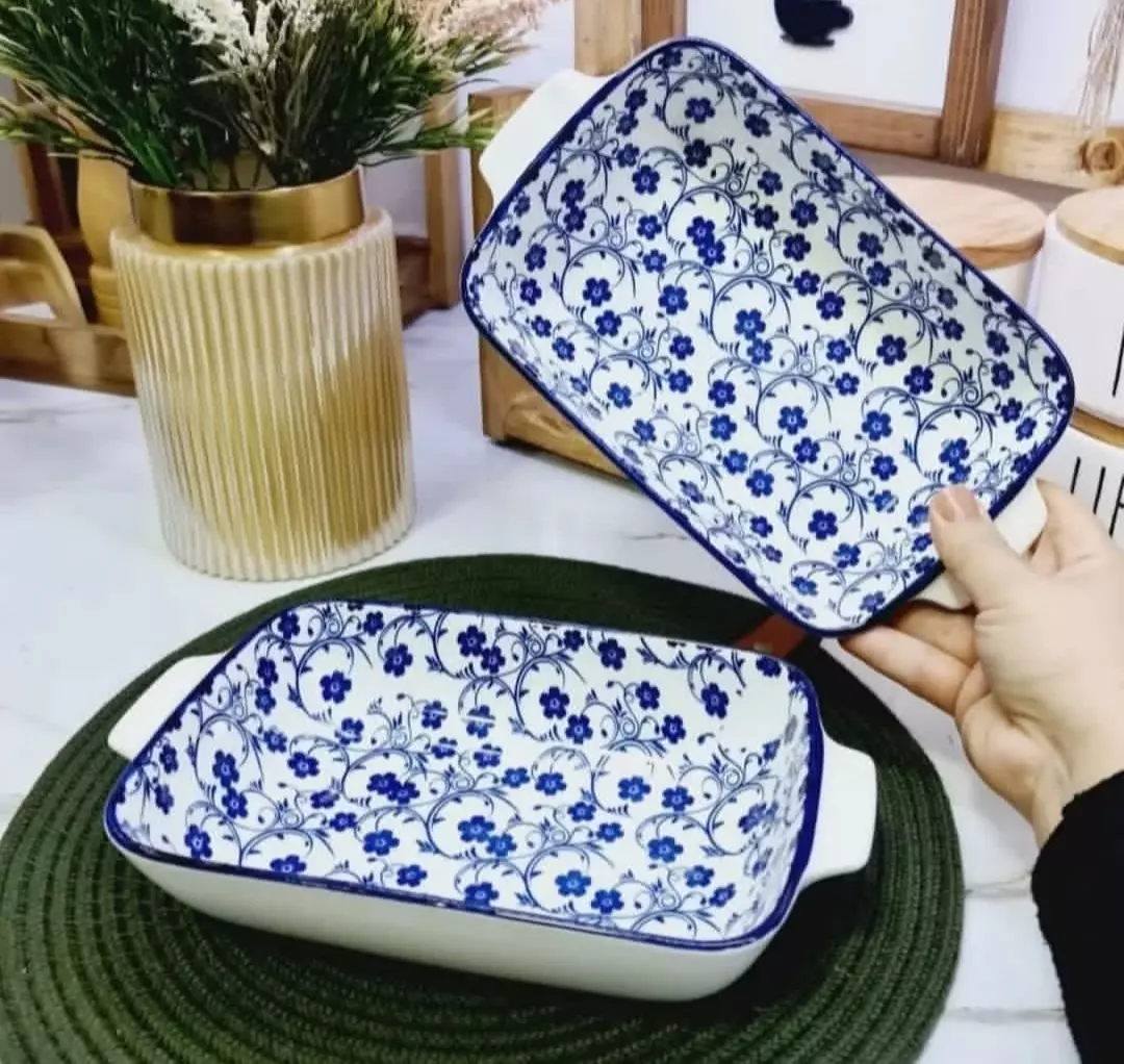 تابه مستطیل بزرگ گل ابی
