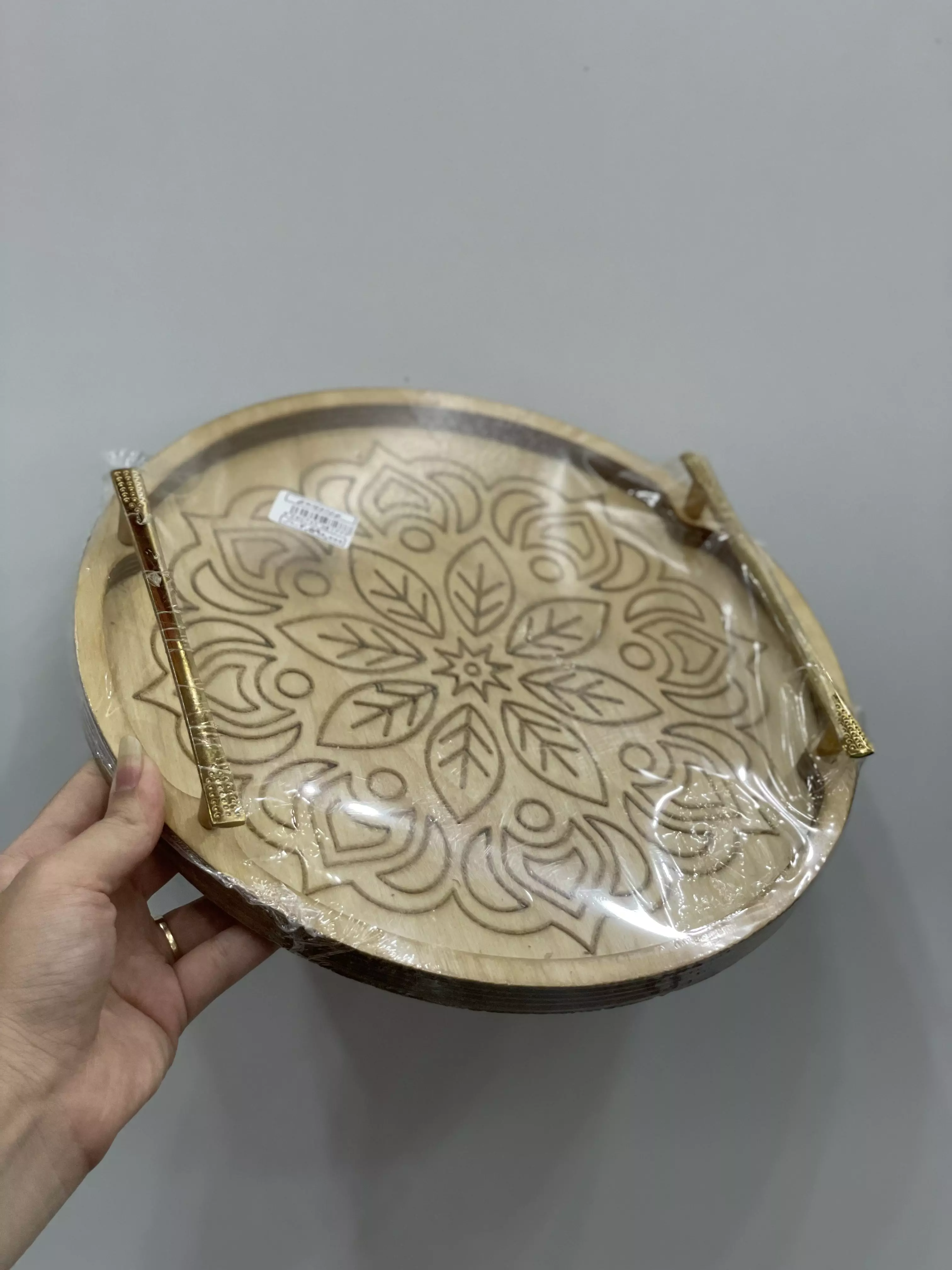 سینی طرح دار سایز کوچک دسته طلایی