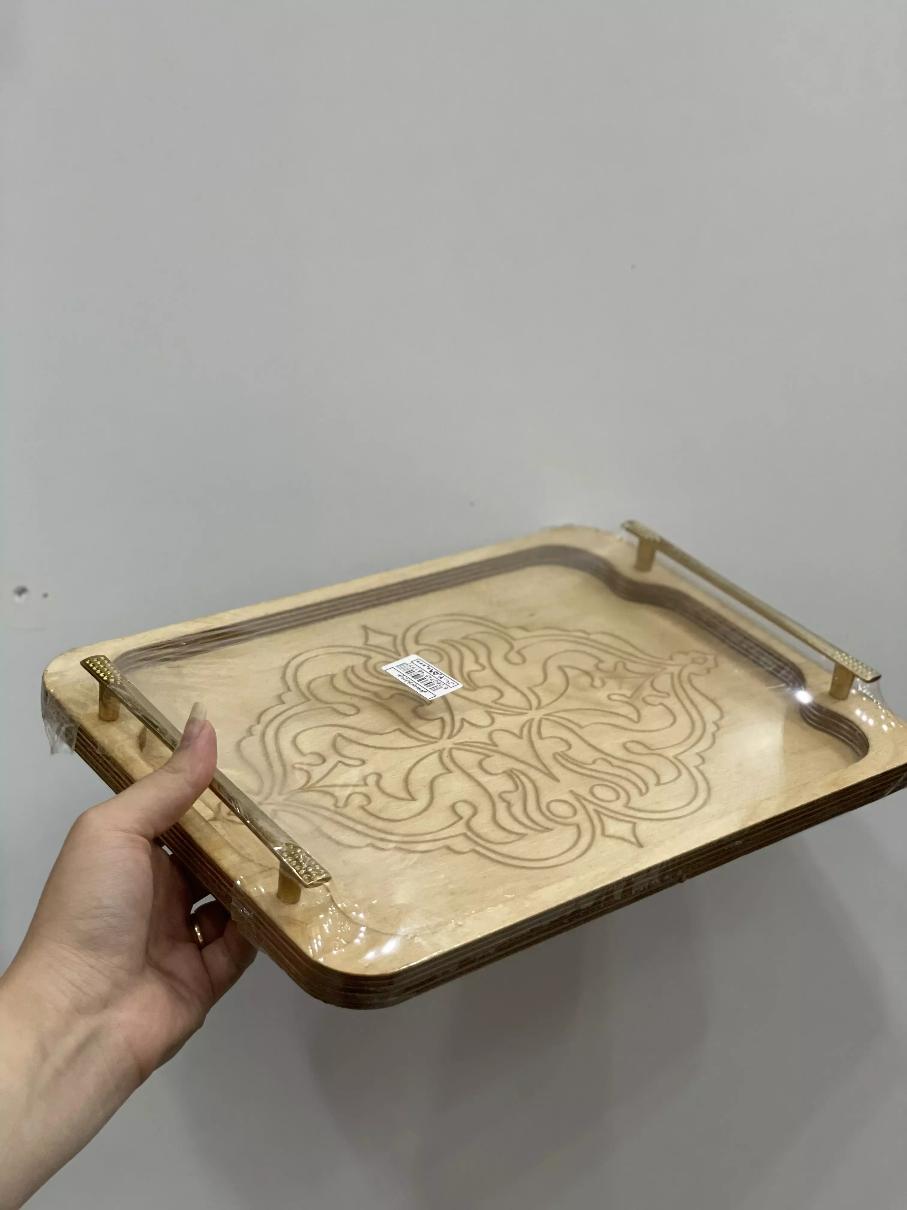 سینی طرح دار سایز کوچک دسته طلایی