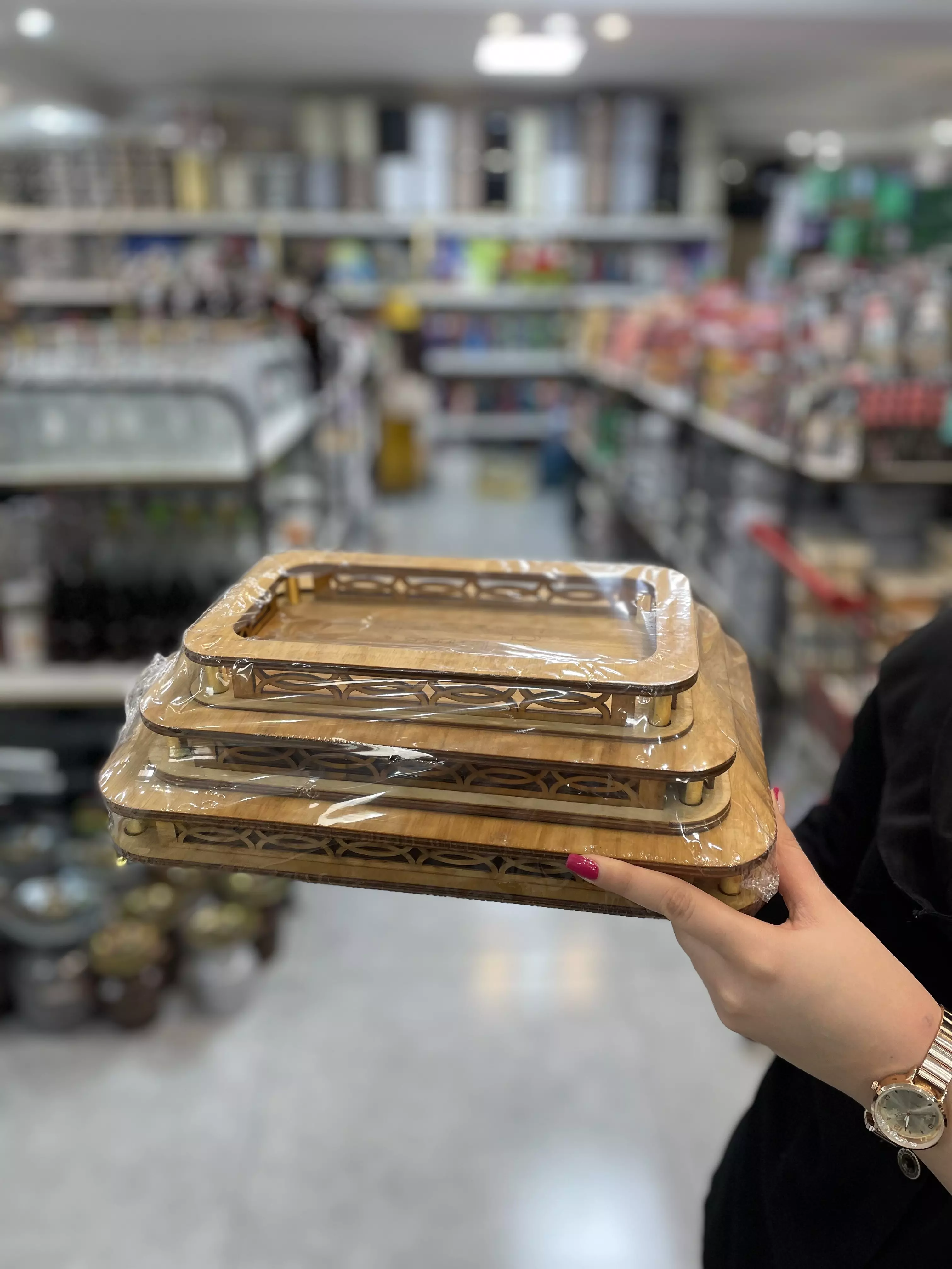 ست پذیرایی 3تیکه لیزری مربع و مستطیل چوبی