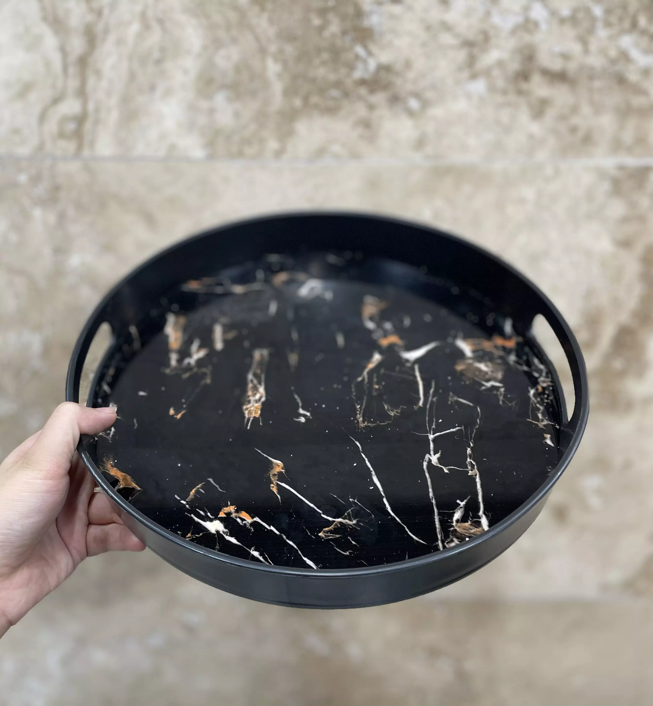 سینی گرد بزرگ دسته دار رایکا طرح سنگ