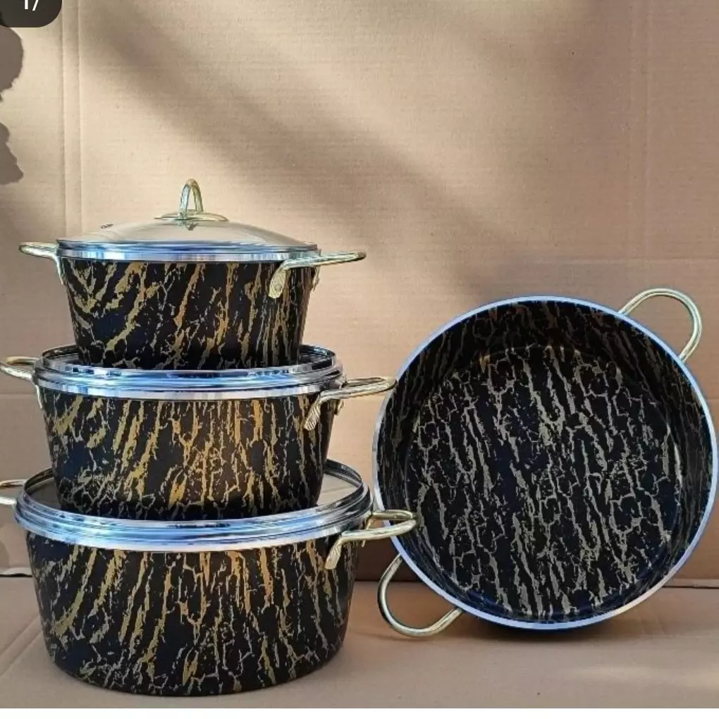 سرویس ۷ پارچه قابلمه ماربل دسته مشکی و دسته طلایی