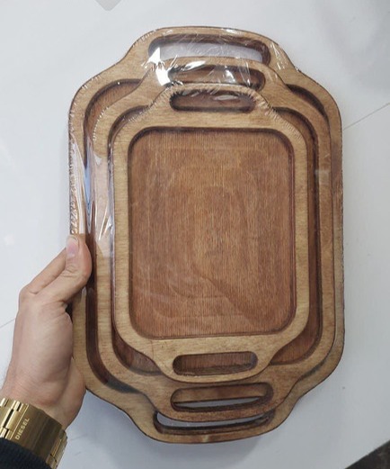 سینی سه تیکه مستطیل دسته دار چوبی