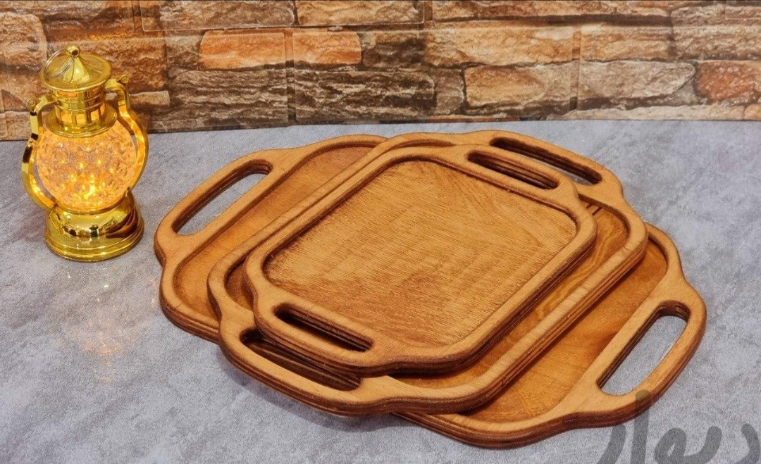 سینی سه تیکه مستطیل دسته دار چوبی