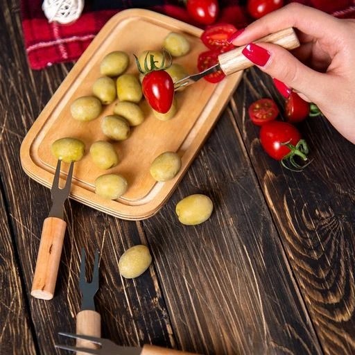 چنگال زیتون و خرما خوری دسته چوبی