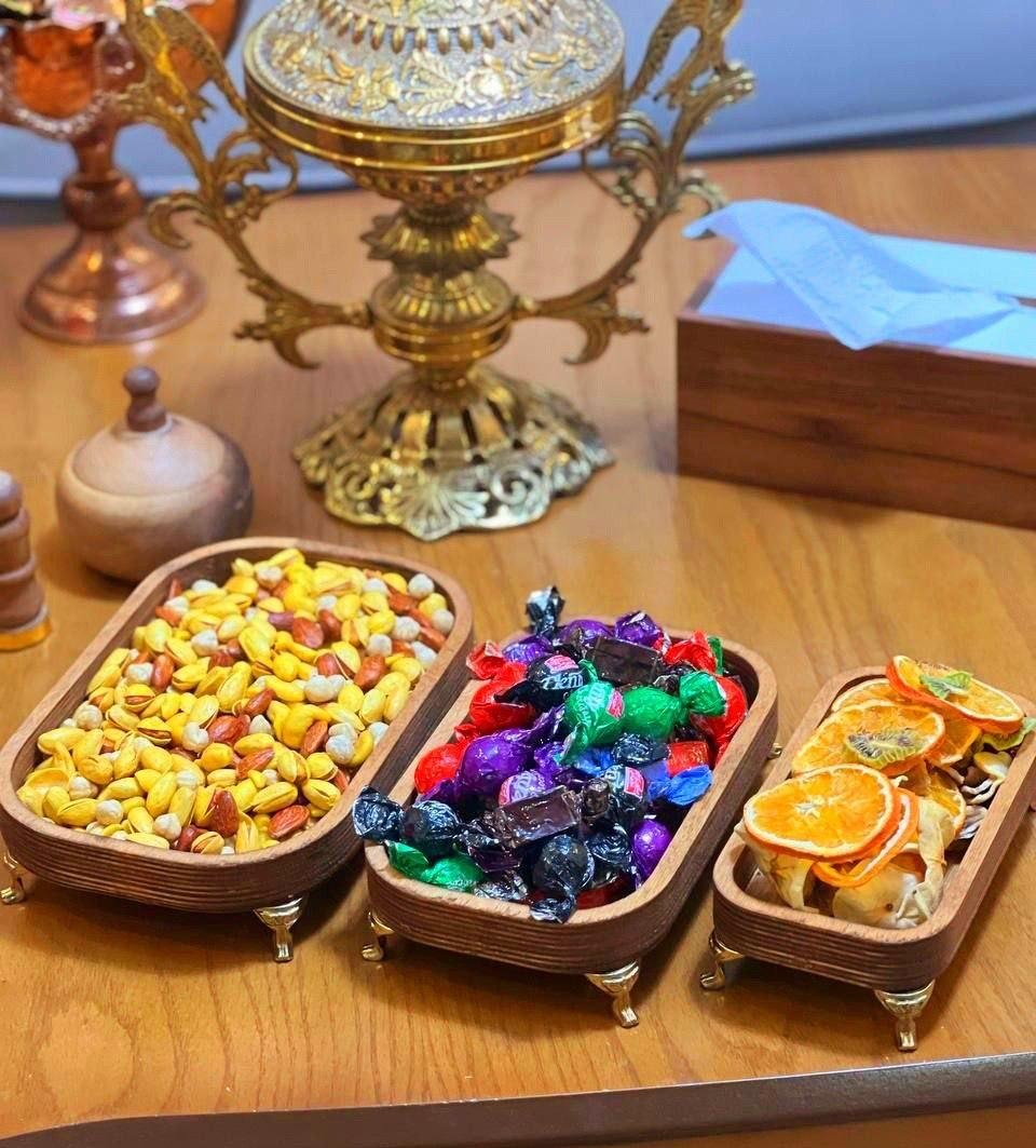 ست سه تیکه بیضی چوبی پایه دار