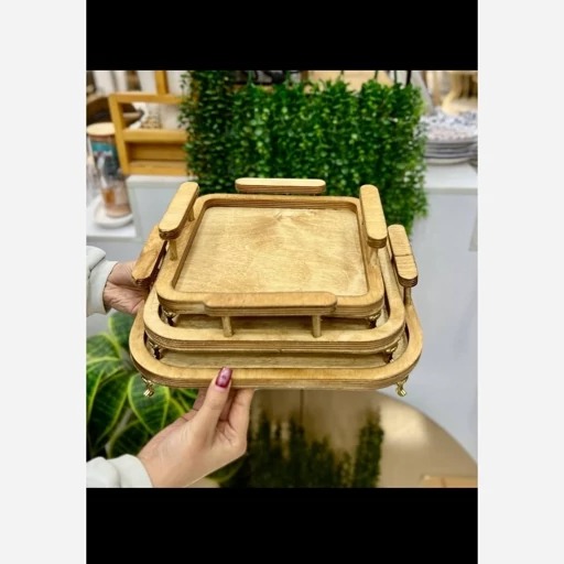 سینی سه تیکه گرد و مربع چوبی